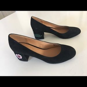 Velvet embroiled block heels. Worn once